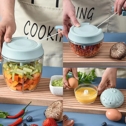 Miniatura 2 de Picador de ajo, mini picador manual de alimentos para cocina, cebolla, trituradora de ajo, picadora de ajo, azul, 5.4 fl oz