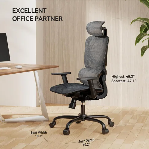 Miniatura 2 de NOBLEWELL Silla de oficina ergonómica de malla con ajuste flexible, soporte lumbar, silla de computadora de escritorio con respaldo alto