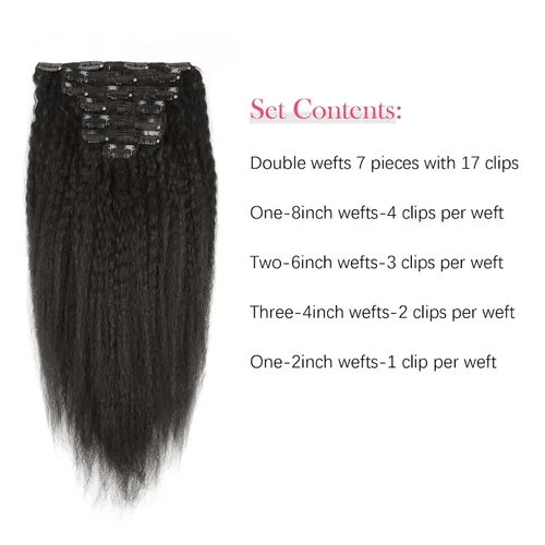 Miniatura 4 de Sassina - Extensión de pelo humano lacio con ondas, con clip, 8A, doble trama, italiano, grueso, extensiones de 10-22 pulgadas, 4.23 oz, 7