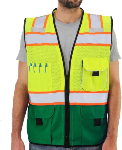 Miniatura 10 de Dib Safety - Chaleco reflectante de alta visibilidad con bolsillos y cremallera, malla de alta visibilidad ANSI Clase 2, hecho con cinta reflectante