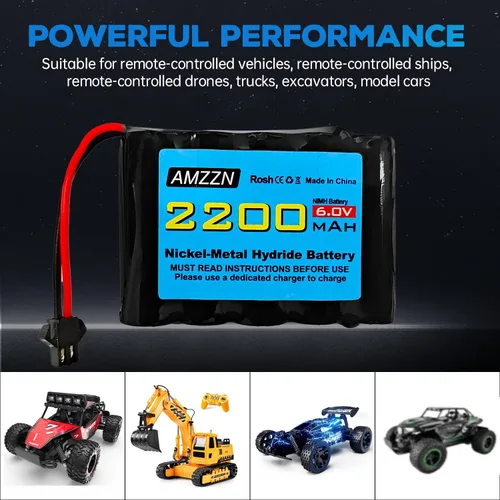Miniatura 6 de 2 pilas AA NiMH de 6.0 V 2200 mAh con enchufe SM-2P y cargador USB para TB141 TB142 DE37 RC coche de juguete, excavadora RC, camión