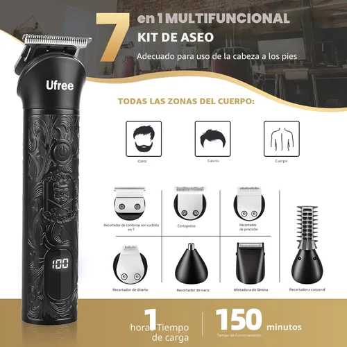 Miniatura 2 de Ufree Recortadora de barba para hombres, afeitadoras eléctricas, cortadora de pelo inalámbrica, kit de aseo de barba 7 en 1 para bigote, cuerpo
