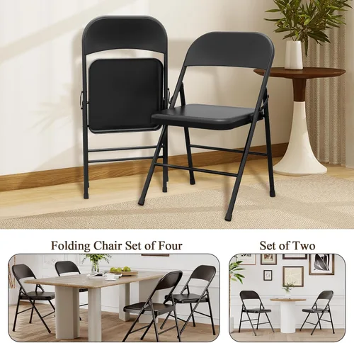 Miniatura 8 de Paquete de 4 sillas plegables con cojín, 350 libras, sillas plegables acolchadas para uso en interiores y exteriores, marco de metal resistente