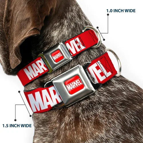 Miniatura 2 de Buckle-Down Collar de perro hebilla de cinturón de seguridad Marvel Red Brick Logo Rojo Blanco 9 a 15 pulgadas 1.0 pulgadas de ancho, multicolor