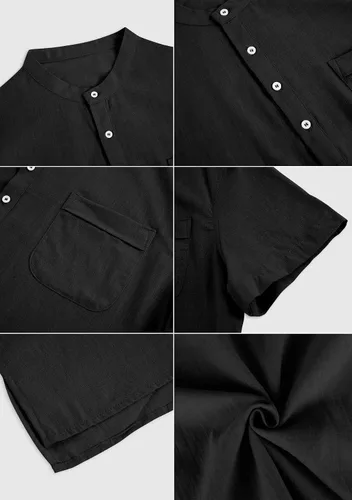 Miniatura 5 de Enjoybuy Men's Linen Henley Shirts Summer Beach Short Sleeve Loose Fit T Shirt Button Up Lightweight Casual Tops