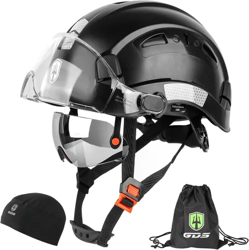 Miniatura 13 de GREEN DEVIL Casco de seguridad con visera tintada y transparente con ventilación Casco de construcción ABS Cascos de construcción para hombres Negro