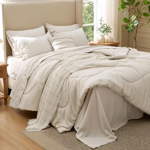Miniatura 9 de Bedsure Juego de edredón individual de 5 piezas, serie premium, cama suave de lujo de hotel en una bolsa, alternativa al plumón de ganso, seguro