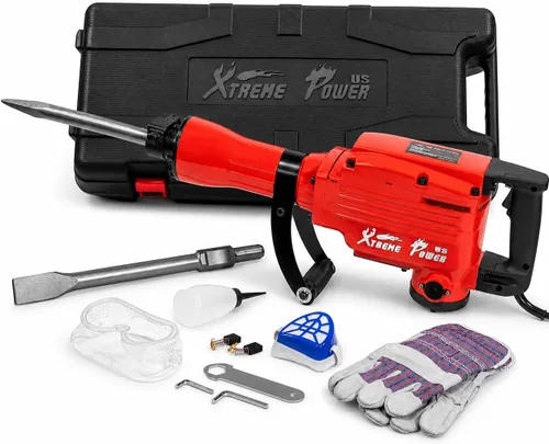 XtremepowerUS - Martillo neumático de demolición pesado 2200 vatios, rompedor de hormigón, con estuche, guantes