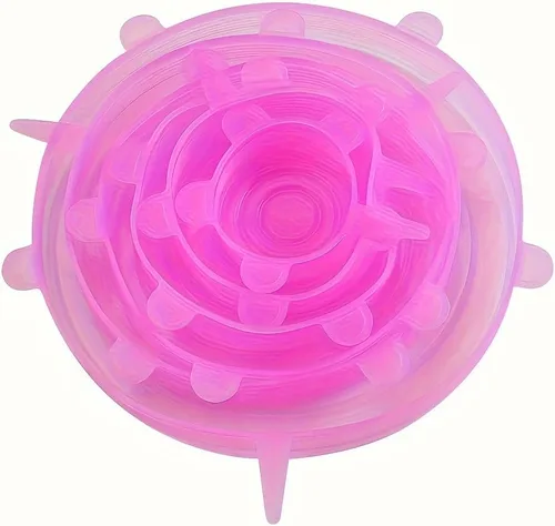 Miniatura 6 de Tapas elásticas de silicona, 6 tamaños, fundas reutilizables para almacenamiento de alimentos para cuencos, frutas y recipientes (rosa, 6 unidades)
