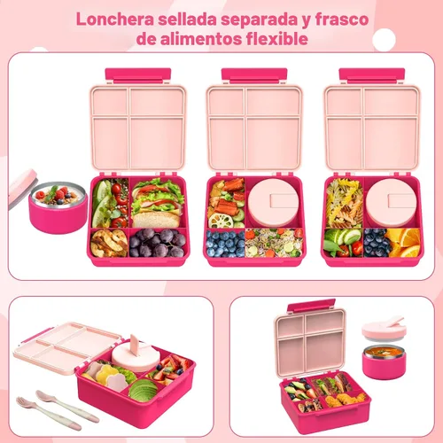 Miniatura 3 de Pawtong Lonchera Bento con termo de sopa de 8 onzas, recipientes de comida a prueba de fugas para niños con 4 compartimentos, recipiente de comida