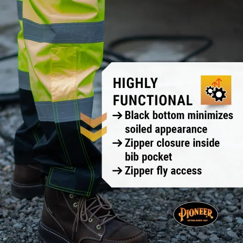 Miniatura 17 de Pioneer Hi Vis Ripstop - Pantalones con peto impermeables para hombre, pantalones reflectantes de seguridad para lluvia