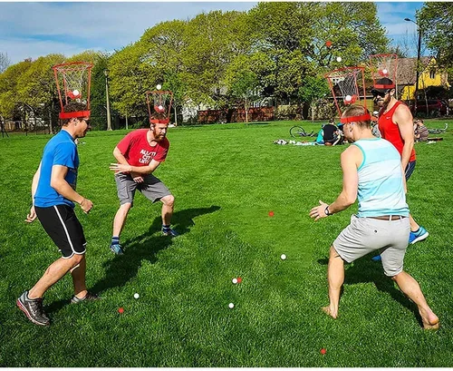 Miniatura 2 de Paquete de 2 aros de cabeza de baloncesto para juegos de fiesta para niños y adultos, diadema de canasta ajustable con 20 pelotas para carnaval