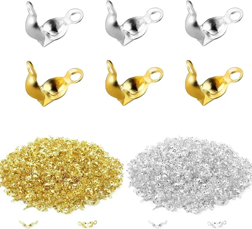 Miniatura 8 de 1600 puntas de cuentas, cubiertas de nudo, cubiertas de nudo, puntas de cuentas plegables de metal, puntas de cuentas abiertas, cubiertas de nudo