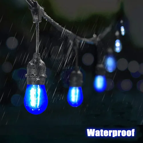 Miniatura 4 de Bombilla azul S14 de plástico de 2 W LED de repuesto para luces de cadena de luces interiores y exteriores, inastillable, base E26, filamento E26