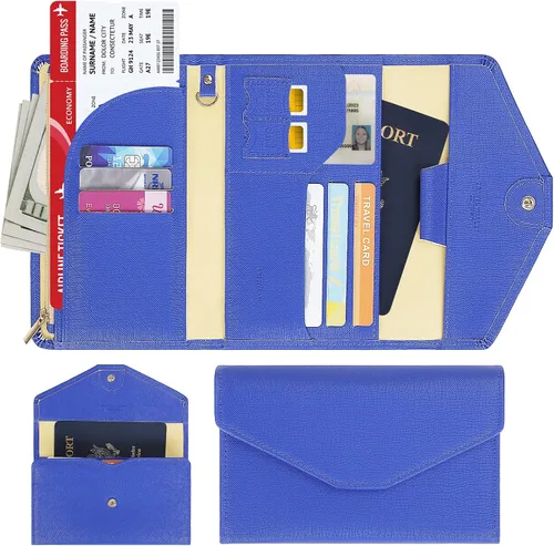 Miniatura 19 de Zoppen - Billetera de viaje con bloqueo RFID multiusos (Ver.4) Portatarjetas de pasaporte y vacunas, organizador de documentos de tres pliegues
