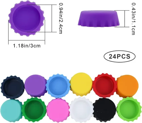 Miniatura 2 de 24 tapas de botella de goma de silicona, 12 colores reutilizables para cerveza casera, refrescos, botella de vino, botella de cerveza, botellas