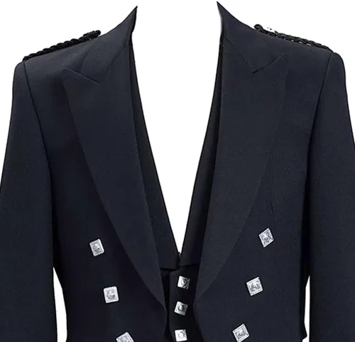 Miniatura 4 de Gentry Choice Chaqueta y chaleco formal de boda escocesa para hombre, color negro, con chaleco