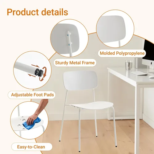 Miniatura 4 de Sidanli Juego de 4 sillas apilables para sala de conferencias, sillas de recepción con asiento de plástico, sillas apilables para espera, sala