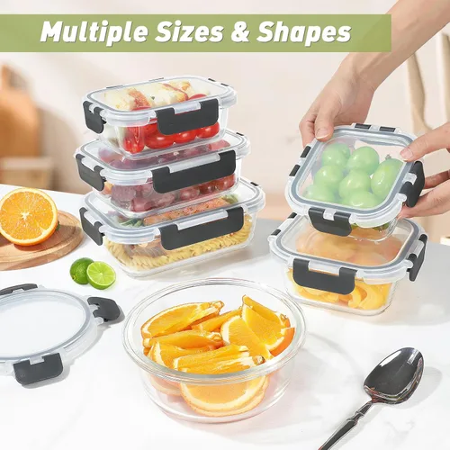 Miniatura 5 de BAYZZ 24 piezas de recipientes de vidrio para almacenamiento de alimentos con tapas, recipientes de vidrio herméticos para preparar comida