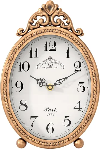 Abdurey Reloj de mesa vintage con soporte, escritorio y estante, reloj decorativo, estilo rústico francés, reloj de repisa dorado antiguo para sala