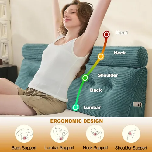 Miniatura 2 de Cabecero de cama individual, cojín triangular tipo cuña con cojín de cuello, cojín de apoyo para la espalda con funda extraíble y lavable para cama