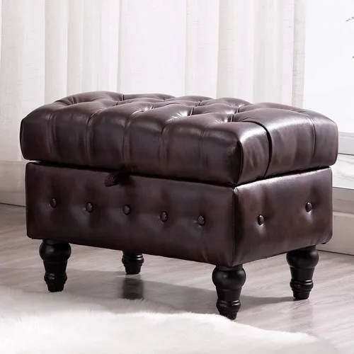 Miniatura 10 de Mesa de Centro Otomana de Almacenamiento Rectangular, Reposapiés Otomana de Dormitorio con Tapicería de Terciopelo Abotonado Capitoné para Sala