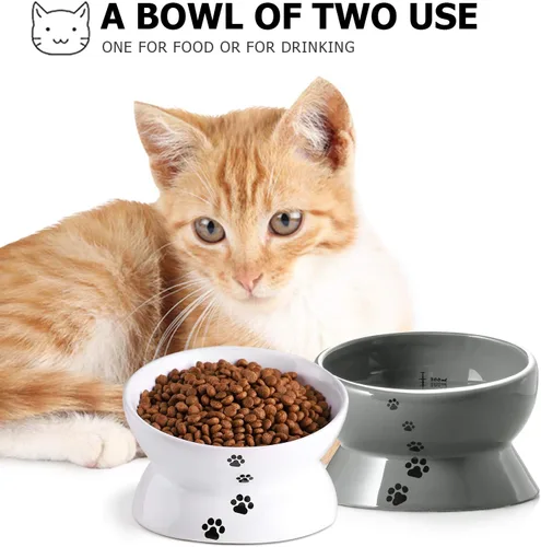 Miniatura 3 de Y YHY Cuenco elevado para comida para gatos, cuenco elevado para alimentos y agua para mascotas, cerámica, 15 onzas Gris
