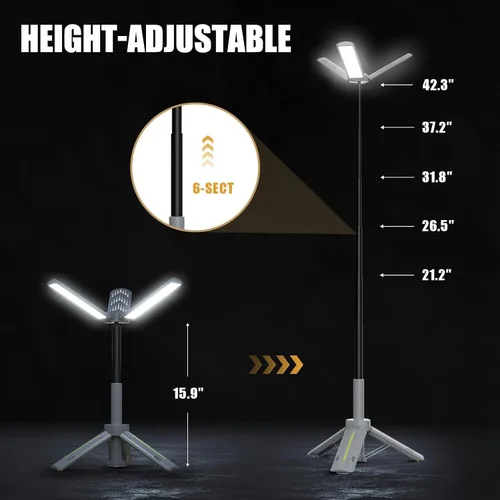 Miniatura 4 de BUBRA Luces telescópicas de campamento de 40 pulgadas con soporte, luz LED recargable de trabajo de 8000 mAh y linterna de campamento, lámpara