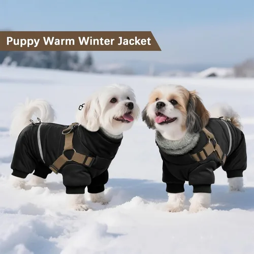 Miniatura 7 de BRKURLEG Abrigo Negro para Perro con Arnés, Chaqueta de Invierno para Perro, Mono para Perros Chaquetas Corporales Cálidas, Abrigos de Invierno