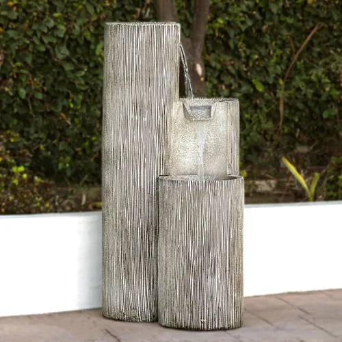 Miniatura 2 de Alpine Corporation GIL1482 - Fuente de agua de piedra envejecida de 3 niveles para exteriores de 41 pulgadas con aspecto de piedra natural, Gris