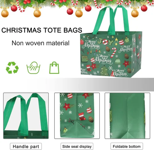 Miniatura 9 de YANGTE - Paquete de 12 bolsas grandes de regalo de Navidad reutilizables, con asa, bolsa de Navidad de tela no tejida para fiestas y eventos