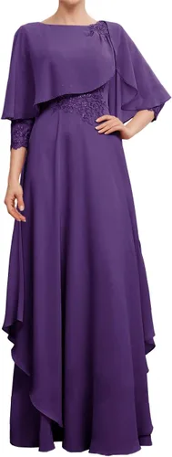 Mother of The Bride Dresses for Wedding Formal Evening Gowns Chiffon Ruffles Mother of Groom Dresses with Sleeves