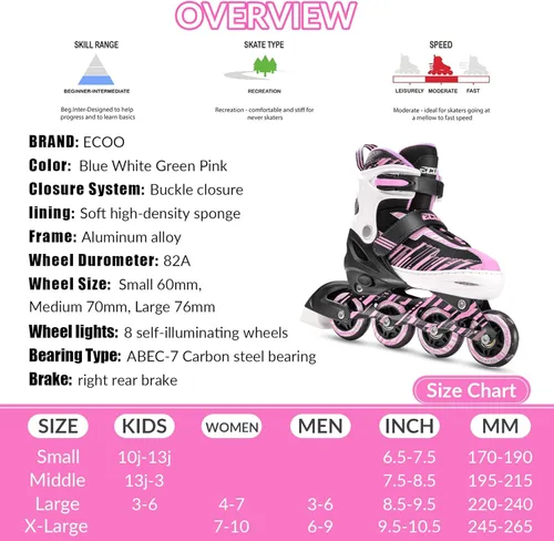 Miniatura 7 de Patines en línea ajustables para niños y niñas de 5-8 y 8-12 años con ruedas iluminadas, patines para niños de 4-12 años, patines para adolescentes