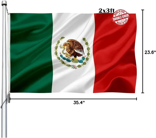 Miniatura 8 de Bandera de México MX de 2 x 3 para exteriores, doble cara, cabecera de lona de poliéster de colores vivos y 4 filas cosidas, banderas nacionales