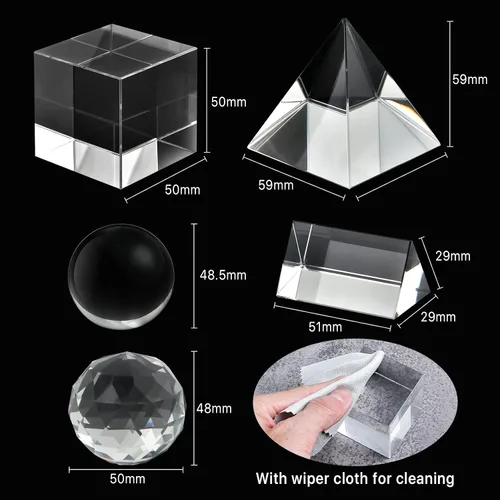 Miniatura 3 de Supkiir Paquete de 5 prismas de fotografía de cristal óptico K9 con bola de cristal, prisma triangular, bola de prisma de lente y pirámide óptica