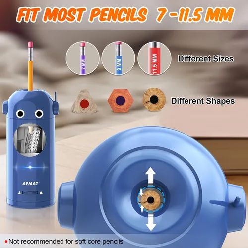Miniatura 3 de AFMAT - Sacapuntas eléctrico para lápices de colores 7-11.5mm, sacapuntas robot totalmente automático, entrada y salida automática, recargable sin