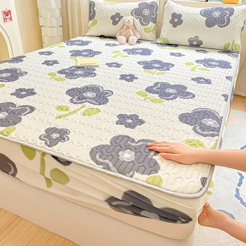 Miniatura 9 de FCLDESHOP Comfort Hotel - Sábana bajera ajustable de bolsillo profundo, juego de sábanas bajeras y fundas de almohada de seda de hielo de látex