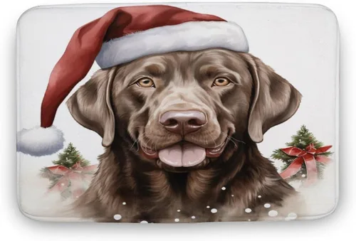 Miniatura 21 de Tapete de baño con diseño de Papá Noel para perro, diseño de acuarela, color chocolate, tapete de espuma antideslizante, tapete de felpa