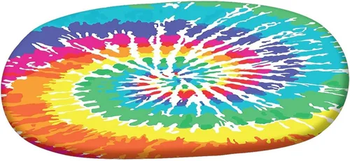 Miniatura 3 de Mantel ajustable ovalado de poliéster con bordes elásticos y arcoíris, diseño de grunge Ikat, estampado psicodélico, se adapta a mesas ovaladas