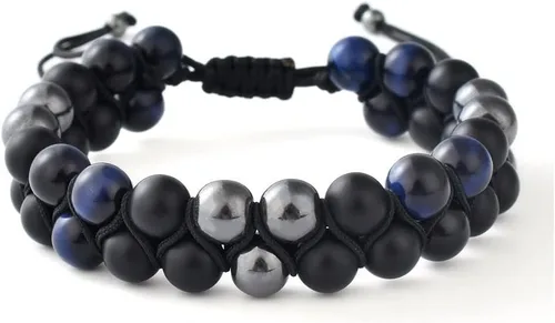 Miniatura 3 de Blue Tiger Eye Hematite matte Agate Bracelet - Bold and Elegant Fashion Accessory