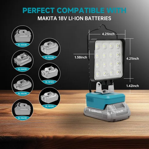 Miniatura 4 de 2 piezas de luz LED de trabajo para batería Makita de 18 V, luz de batería para herramientas Makita 18 V portátil al aire libre iluminación