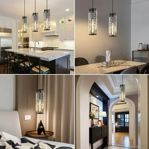Miniatura 4 de LMQNINE - 1 luz para iluminación colgante color negro, lámpara colgante moderna, mini candelabros de cristal, lámpara colgante ajustable