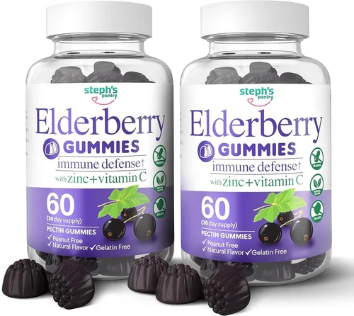 Gomitas de saúco con vitamina C y zinc, gomitas de saúco para adultos y niños - Multivitaminas veganas de defensa de ingredientes naturales con