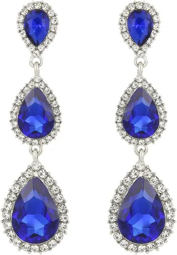 Miniatura 27 de EleQueen Pendientes de cristal austriaco en tono dorado para mujer, forma de pera de 2.5 pulgadas, color esmeralda