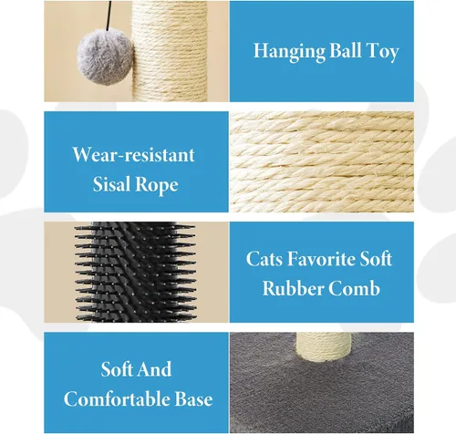 Miniatura 4 de MeowHomm Poste rascador para gatos de 32 pulgadas con cepillo para gatos, cuerda de sisal, poste rascador alto para gatos con bola colgante suave