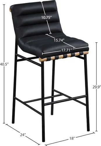 Miniatura 3 de Meridian Furniture 846Black-C Burke Collection Modern Taburete de bar contemporáneo con cuero vegano negro suave, marco de metal negro mate
