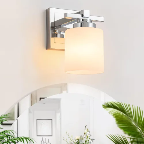 Miniatura 23 de 1 Luminaria Moderna de Baño sobre Espejo, Luces de Tocador Negro Dorado para Apliques de Pared de Baño con Pantallas de Vidrio Blanco Lechoso