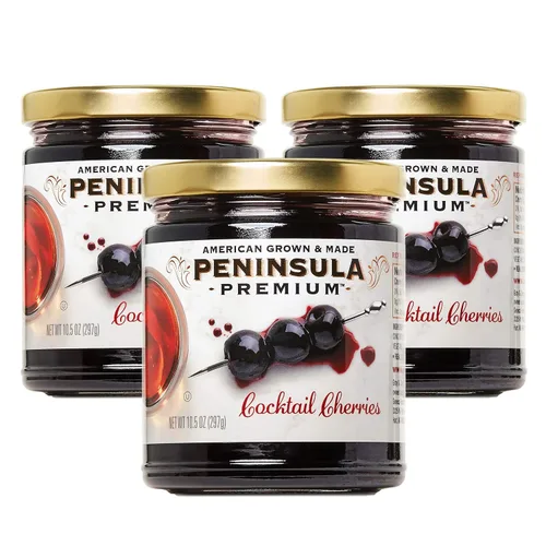 Peninsula Premium Cerezas de cóctel | Ganador del premio | Rojo borgoña profundo | Suave y sedoso jarabe rico | Fruta de lujo hacia adelante, sabor
