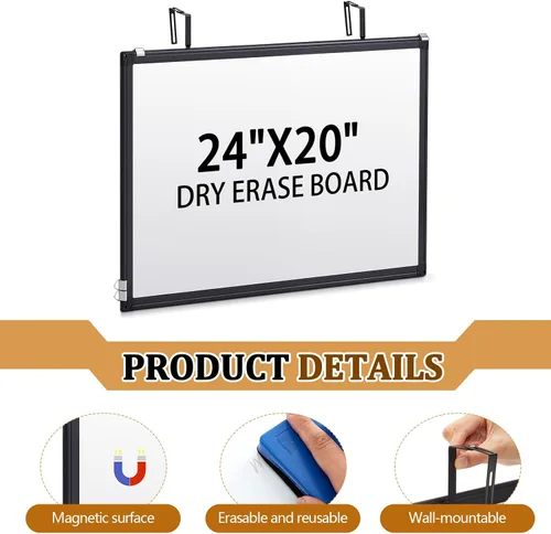 Miniatura 4 de Magnetic Cubicle Whiteboard Wall Mount Dry Erase Board Long Board Black Aluminum Frame Hook Mounting System(24"x20")