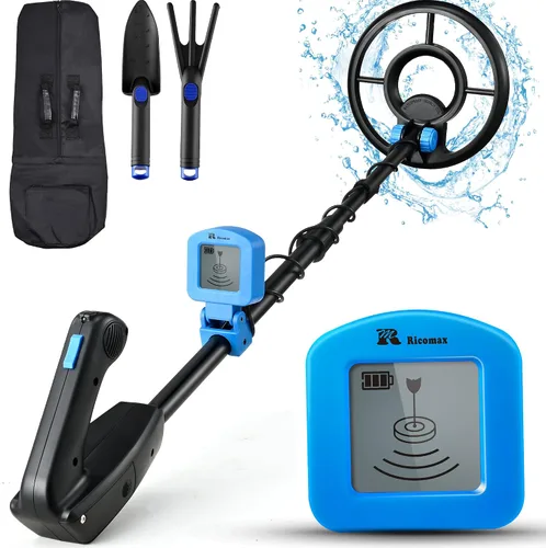 Detector de metales para niños, detector de metales impermeable para niños, bobina de búsqueda de 7.4 pulgadas con pantalla LCD, zumbador de vástago